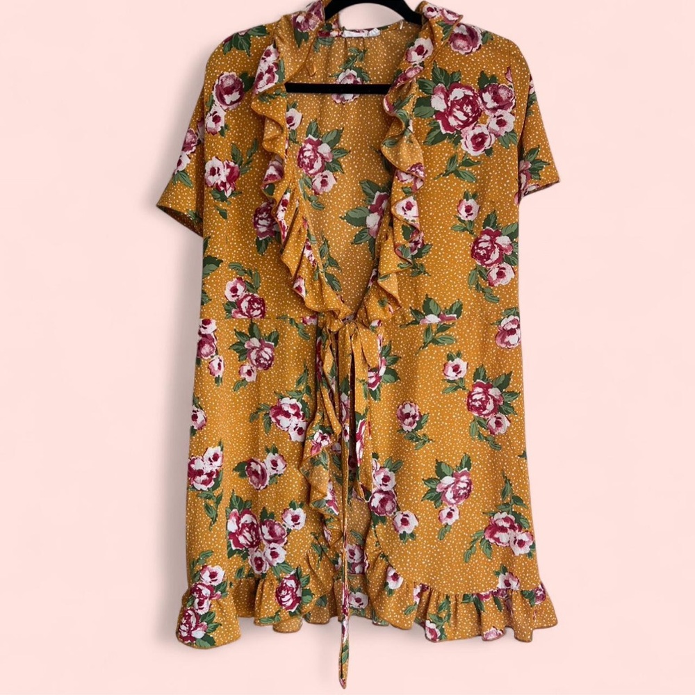 Ripe Yellow Floral Dress with Red and White Accents
